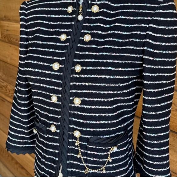 St. John Collection Black and White Jacket, Soft Pastels and Gold Detail - Picture 4 of 11